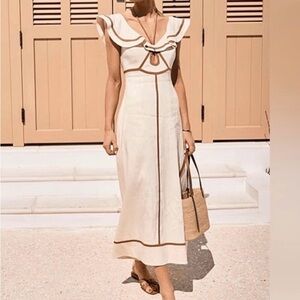 ANTONIO MELANI x MG Kurry dress Cream Midi Dress with Brown Trim